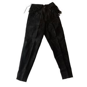 Black Suede Leather Western Pants
